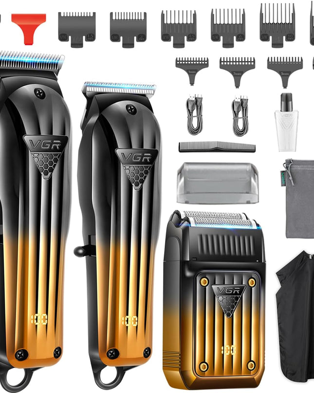 VGR 644 Hair Clippers for Men Professional, Cordless Beard Trimmer & Electric Razor Shavers for Men, Rechargeable 3 Piece Barber Hair Cutting Kit LED Display Men's Grooming Kit