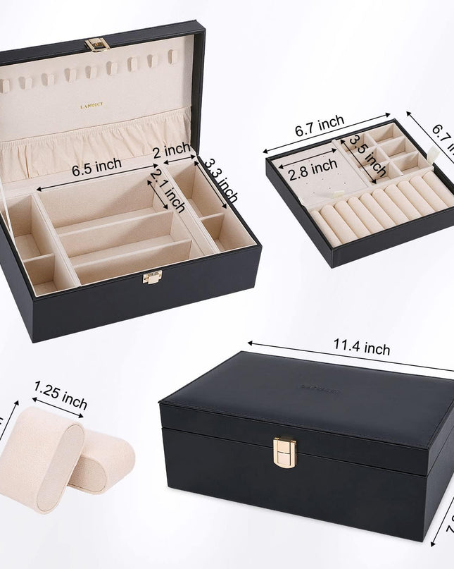 LANDICI Jewelry Box Organizer for Women, Large 2 Layer Men Watch Case with Removable Tray