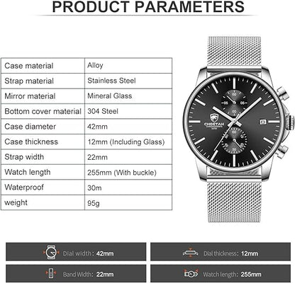 GOLDEN HOUR Mens Watch Fashion Sleek Minimalist Quartz Analog Mesh Stainless Steel Waterproof Chronograph Watches for Men with Auto Date