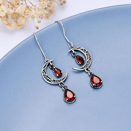 Moon Earrings for Women 925 Sterling Silver Celtic Moon Dangle Drop Earrings Emerald