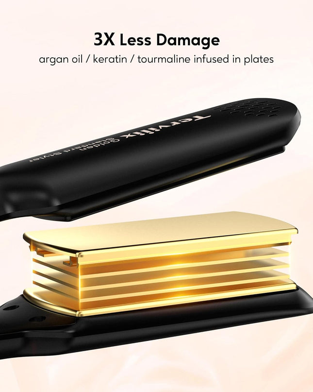 Flat Iron Hair Straightener by Terviiix - Ceramic & Tourmaline for Smooth, One-Swipe Results, Salon-Grade Wide 1-3/4 Inch Straightening Iron Gently Straightens Thick, Curly, Black & Natural Hair