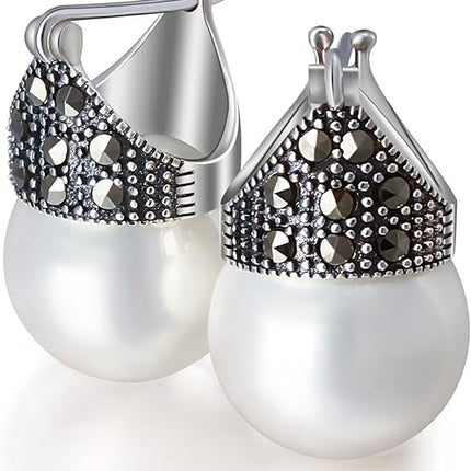 Christmas Gifts Lotus Fun S925 Sterling Silver Natural Pearl Earrings Shell Pearls Drop Dangle Earrings Large Pearls Earrings, Handmade Natural Jewelry Unique Gifts for Women