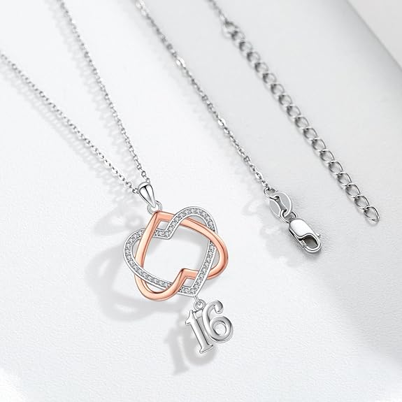 18 Year Old Girl Birthday Gifts/13th/16th/18th/21th/30th/40th/50th/60th/70th/80th Birthday Gifts for Her Mom Daughter Bestfriend 925 Sterling Silver Double Heart Pendant Necklace for Women Girlfriend Sister Mothers Day Christmas Anniversary Jewelry