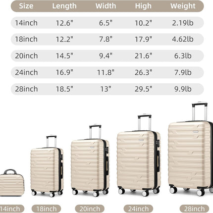LARVENDER Luggage Sets for Women 5 Piece Hardside Expandable Suitcases with Wheels TSA Lock, Lightweight Travel Carry On Suitcase Set with Cosmetic Case, Cream White