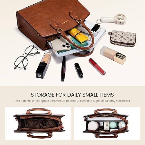 LOVEVOOK Purse Handbag for Women, Vintage Tote Shoulder Bag Trendy, PU Leather Satchel Bag, Medium Ladies Hand Bag