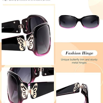 Polarized Sunglasses for Women, Ladies Trendy Butterfly Decoration Driving Fishing Shades UV Protection IF022