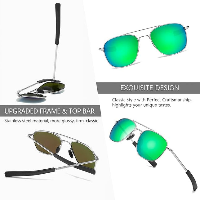 SUNGAIT Men's Military Style Polarized Pilot Aviator Sunglasses Bayonet Temples