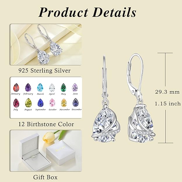 Teardrop Jewelry Set for Women 925 Sterling Silver April Birthstone Necklace and Earrings Set Cubic Zirconia Simulated Diamond Jewelry Gifts for Her