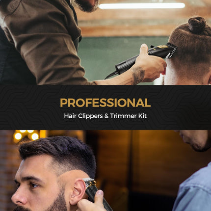 GLAKER Hair Clippers for Men,Professional Mens Hair Clippers Cordless Clippers for Hair Cutting,Precision Trimmer Kit Zero Gap Trimmer with LED Display 15 Guide Combs (Black+Gold)