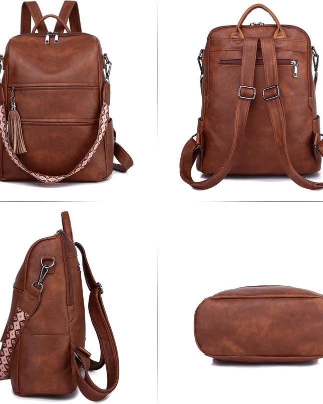 PU Leather Backpack Purse for Women, Multipurpose Design Shoulder Bag Handbags Convertible Fashion Travel bag with Wristlet