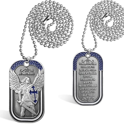 Police Challenge Coin- St Michael Archangel Pendant, Law Enforcement Saint Michael Dog Tag Necklace for Men