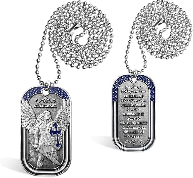 Police Challenge Coin- St Michael Archangel Pendant, Law Enforcement Saint Michael Dog Tag Necklace for Men