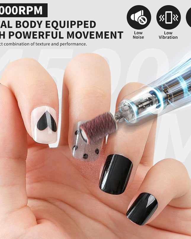 Professional Nail Drill Kit 45000RPM, Portable Electric Nail File with 13 Bits & 56pcs Sanding Bands,LED Screen,Ultra-Silent, Rechargeable Nail Drills Machine for Acrylic Nails Gel Polishing (White)