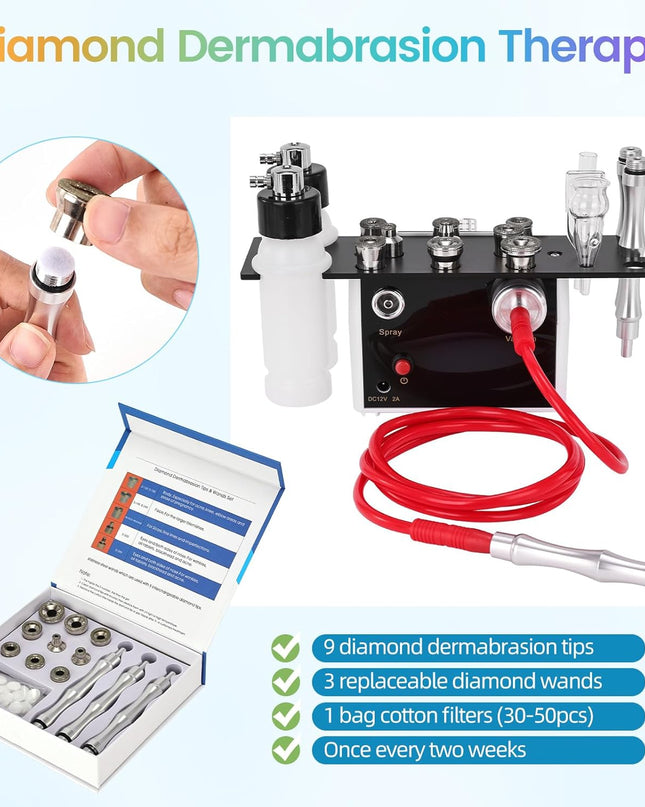 Diamond Micro-Derma-Dermabrasion Machine, 3 IN 1 Dermabrasion Facial Machine 0-68cmHg Suction Power, Professional Diamond Glow Facial Machine with Spray Kit, Home Use Facial Skin Care Equipment