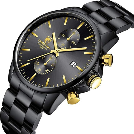GOLDEN HOUR Fashion Business Mens Watches with Stainless Steel Waterproof Chronograph Quartz Watch for Men, Auto Date