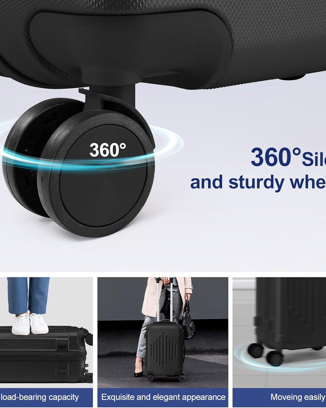 Karl home Luggage Set 4 Piece Suitcase Sets with TSA Lock Moulded Corner 4 Spinner Wheels, ABS Hardside Trolley Travel Case for Carry On Check-in Business Trip, Black (16/20/24/28)