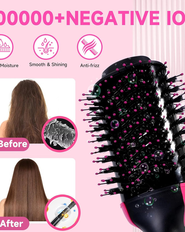 4-in-1 Hair Dryer Brush - Ionic Ceramic Titanium Brush Blow Dryer Hot Air Styler for Frizz-Free Blowouts, Salon Volumizer & Straightener with ALCI Safety Plug, 3 Heat Settings Hot Air Styler