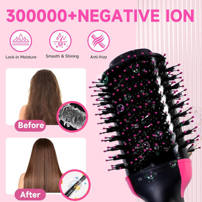 4-in-1 Hair Dryer Brush - Ionic Ceramic Titanium Brush Blow Dryer Hot Air Styler for Frizz-Free Blowouts, Salon Volumizer & Straightener with ALCI Safety Plug, 3 Heat Settings Hot Air Styler