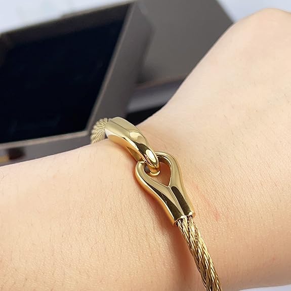 Gold Bracelets for Women Friendship Bracelets 14K Gold Bangles for Women Stainless Steel Cable Bracelets Best Gifts for Mother's Day Valentine's Day Wedding Couples and Birthdays