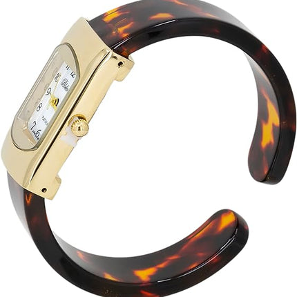 Blekon Collections Women's Round, Oval, Rectangle Case Shapes Acrylic Tortoise Shell Color Design Cuff Bangle Watch