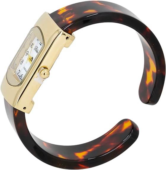 Blekon Collections Women's Round, Oval, Rectangle Case Shapes Acrylic Tortoise Shell Color Design Cuff Bangle Watch