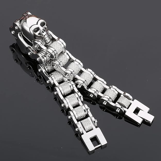 Gothic Stainless Steel Skull Charm Bicycle Motorcycle Chain Bracelet for Men,Punk Fashion Vintage Bracelet