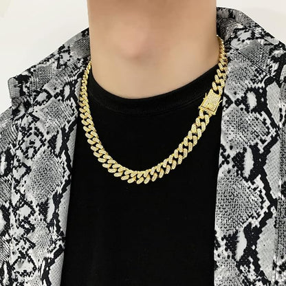 HUITIAN Women Mens Cuban Link Chain Gold Silver Bling Miami Cuban Necklace Diamond Chain for Men Iced-Out Hip Hop Jewelry