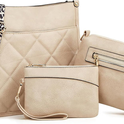 CrossBody Bags for Women 3 Pcs set Hobo Handbag with Adjustable Guitar Strap Shoulder Purse Set Large PU Leather Bag
