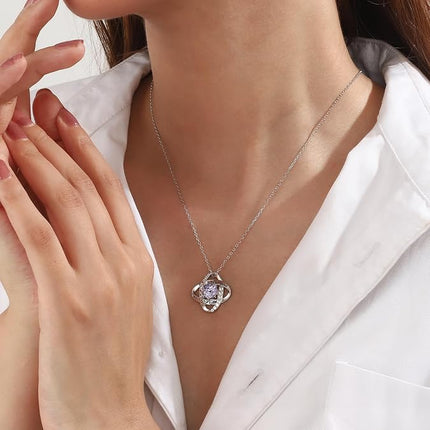 Aurora Tears Birthstone Love Knot Pendant Necklace - 925 Sterling Silver Firework-Cut Cubic Zirconia Love You Forever Necklace Anniversary Birthday Jewelry Gift for Women Wife Mom Daughter