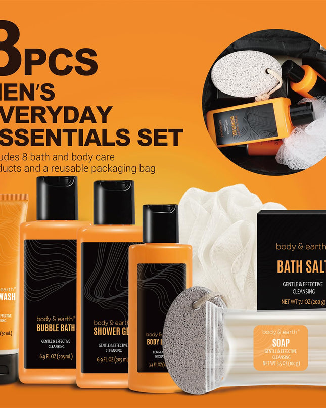 Gift Baskets for Men Bath and Body Gift Set Body & Earth Citrus Scented Mens Bath Set with Body Lotion, Face Wash, Shower Gel, Bubble Bath, Loofah & More, Birthday Gifts for Men,Christmas Gifts