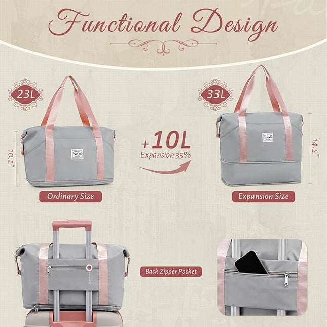 TAKUMI Luggage Sets 5 Piece Lightweight Carry On luggage with Duffel Bag ABS+PC Hardshell Suitcases with YKK zippers Double Spinner Wheels Travel Luggage with TSA Lock(GREY PINK, 5 PIECE SET)