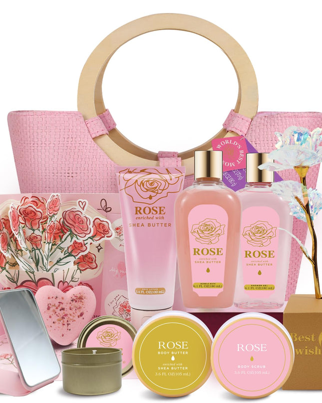 Spa Luxetique Gift Baskets for Women, Mothers Day Gifts for Mom, 11pcs Rose Sets, Relaxing Bath Sets for Women, Christmas Gifts for Her