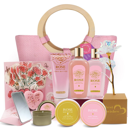 Spa Luxetique Gift Baskets for Women, Mothers Day Gifts for Mom, 11pcs Rose Sets, Relaxing Bath Sets for Women, Christmas Gifts for Her
