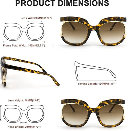 FEISEDY Retro Square Round Women Sunglasses Large Vintage Lady Shades B4091