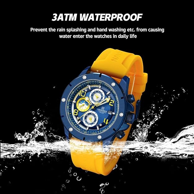 NAVIFORCE Sport Watch for Men Military Outdoor Stopwatch Chronograph Wrist Watch Silicone Strap Waterproof with Auto Date