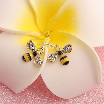Gzrlyf Bumble Bee Dangle Earrings Crystal Bee Pendant Animal Earrings Hummingbirds Butterfly Gifts (honey bee earrings)