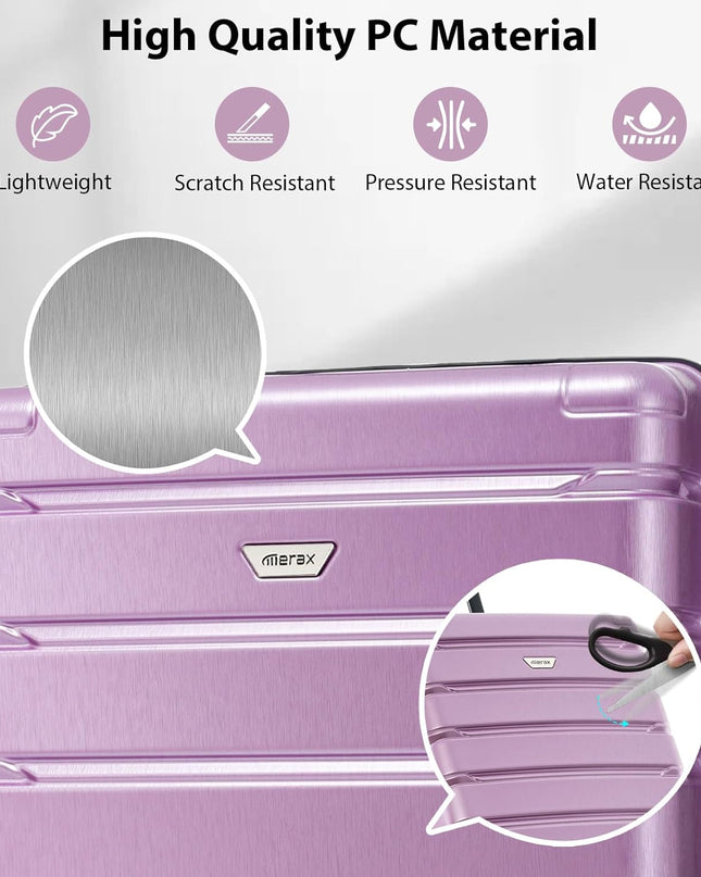 Merax Luggage Set 3 Piece, Hard Shell PC+ABS Lightweight Suitcase Set with Spinner Wheels, Travel Luggage for Women Men (Purple)
