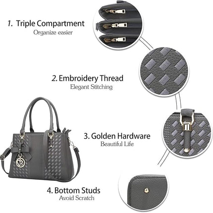 KKXIU Women Satchel Bags Handle Shoulder Handbags and Purses Pockets Zipper Leather Crossbody Bags