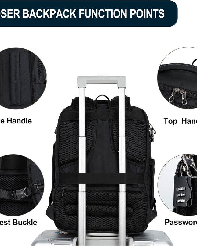 KROSER Laptop Backpack Large Computer Carry On Backpack Fits up to 17.3 Inch Laptop with USB Charging Port Water-Repellent Travel Backpack Casual Daypack for Business/College//Men-Quilted Black