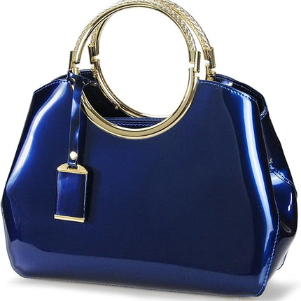 HOXIS Charm Glossy Metal Grip Structured Shoulder Handbag Women Satchel