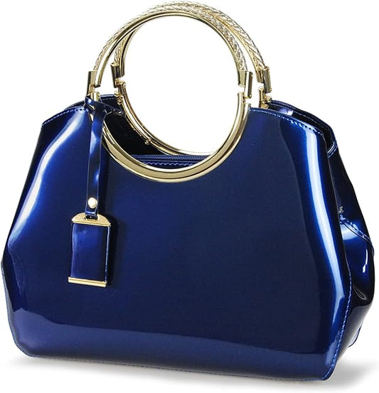 HOXIS Charm Glossy Metal Grip Structured Shoulder Handbag Women Satchel