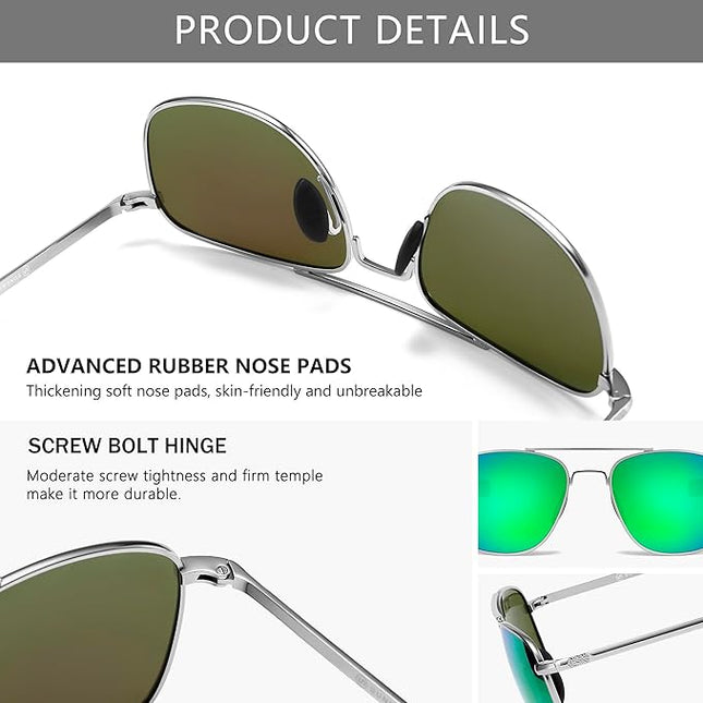 SUNGAIT Men's Military Style Polarized Pilot Aviator Sunglasses Bayonet Temples
