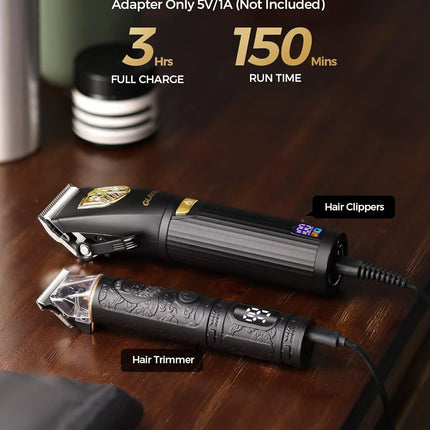 GLAKER Hair Clippers for Men,Professional Mens Hair Clippers Cordless Clippers for Hair Cutting,Precision Trimmer Kit Zero Gap Trimmer with LED Display 15 Guide Combs (Black+Gold)