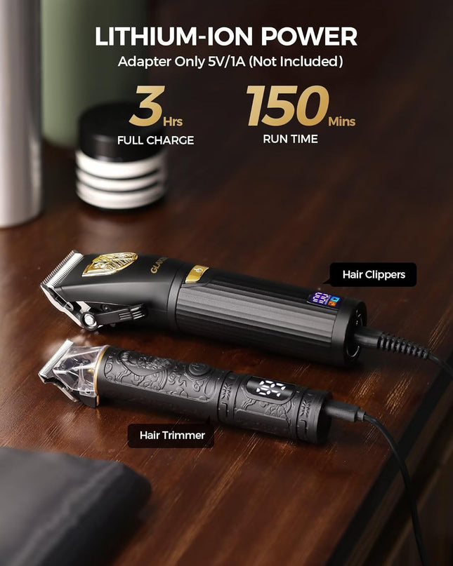 GLAKER Hair Clippers for Men,Professional Mens Hair Clippers Cordless Clippers for Hair Cutting,Precision Trimmer Kit Zero Gap Trimmer with LED Display 15 Guide Combs (Black+Gold)