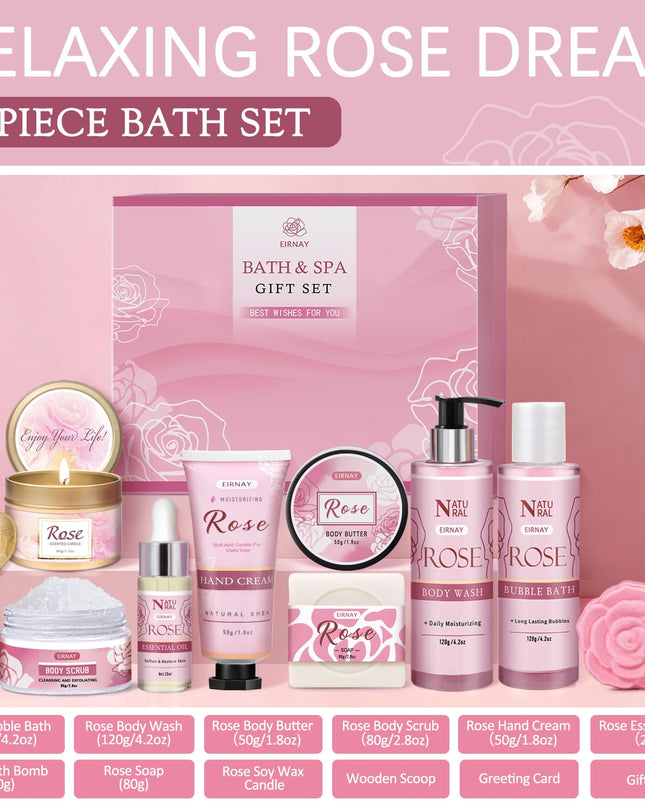Gifts for Women, 12 PCS Birthday Gifts for Women Rose Relaxing Spa Basket Self Care Package for Her Mom Sister Wife Friend Unique Mothers Day Valentine Gift Ideal