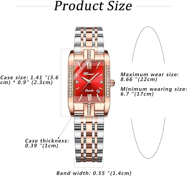 Avaner Women's Wrist Watches, Stainless Steel Quartz Watches, Square Watch Dress Watch with Calendar Window