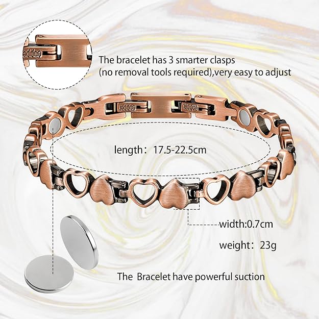 Magnetic Bracelet For Women Magnetic Copper Bracelet With 3 More Smarter Clasps Love Heart