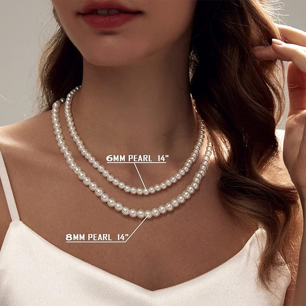 Pearl Necklace 6/8MM Dainty Round Imitation Pearl Choker Necklace Wedding Pearl Necklace Delicate Jewelry for Women Simple Bridesmaid Jewelry Gifts