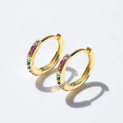 LAVLA Rainbow Hoop Earrings for Women | 18k Gold Plated Rainbow Crystal Stud Earrings