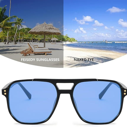 FEISEDY Retro Square Aviator Sunglasses Women Men 70s Vintage Trendy Plastic Frame Sun Glasses B2835